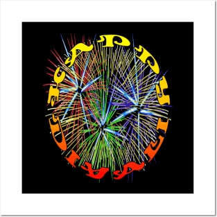 Happy Diwali Light Up The World With Fireworks Red and Yellow Posters and Art